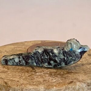 Vintage Native American Zuni Carved Bird Fetish Bead Turquoise Eyes Black 1.2"